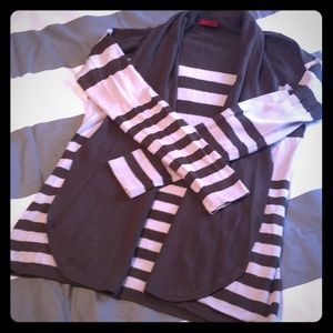 Dark green & tan long drape sweater by RED